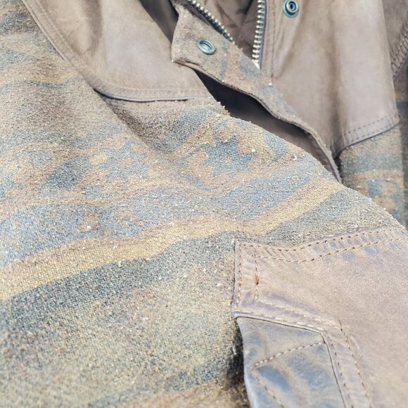 Vintage Winlit Leather and Wool Blend Western Aztec Bomber Jacket Coat Medium - Picture 13 of 16